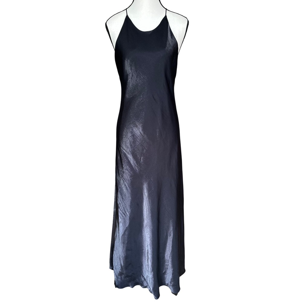 Vintage Hampton Nites Blue Shimmer Halter Maxi Dress Size 14 Y2K Made in USA